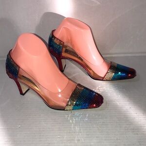 NOS Vtg J. Renee Sequin & Clear Vinyl Heels Sz 6.5